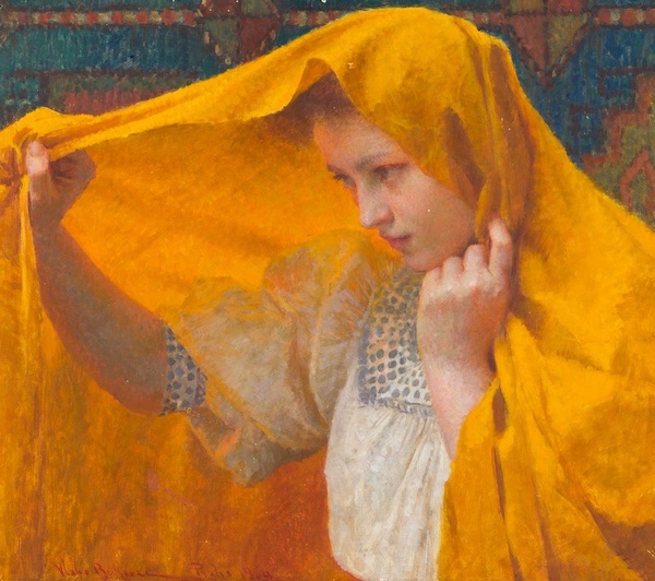 Vlaho Bukovac: Dívka v oranžovém šálu, 1909