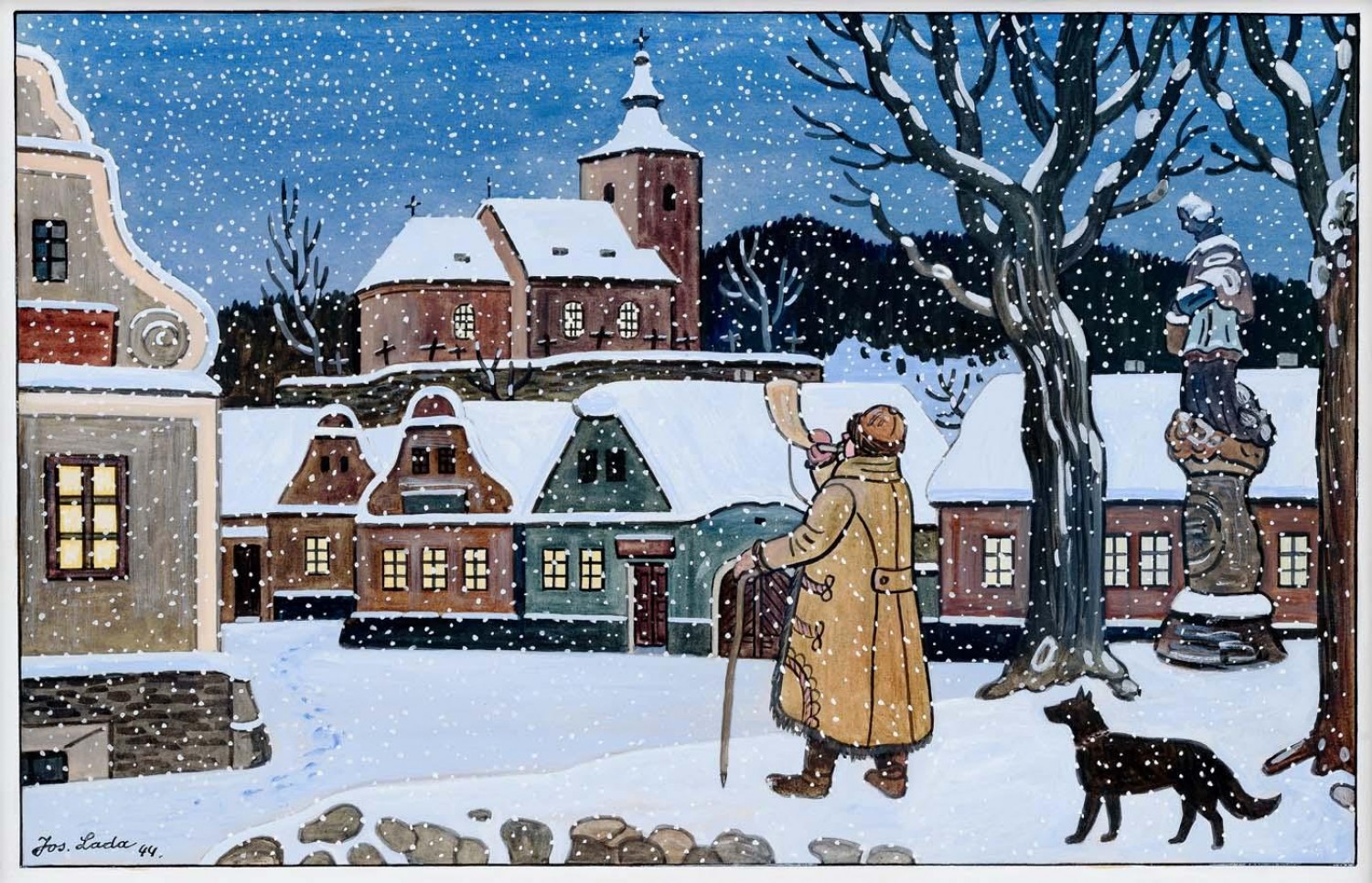 Josef Lada: Štědrý večer, 1944, kvaš na papíře, 25 x 39 cm cena: 4 440 000 Kč, Galerie Kodl 28. 11. 2021