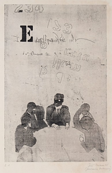 Jiří Balcar: Porada, 1968, lept, 49 x 32 cm, vyvolávací cena: 19 000 Kč (+ 24% provize), Galerie Dolmen 18. 12. 2021