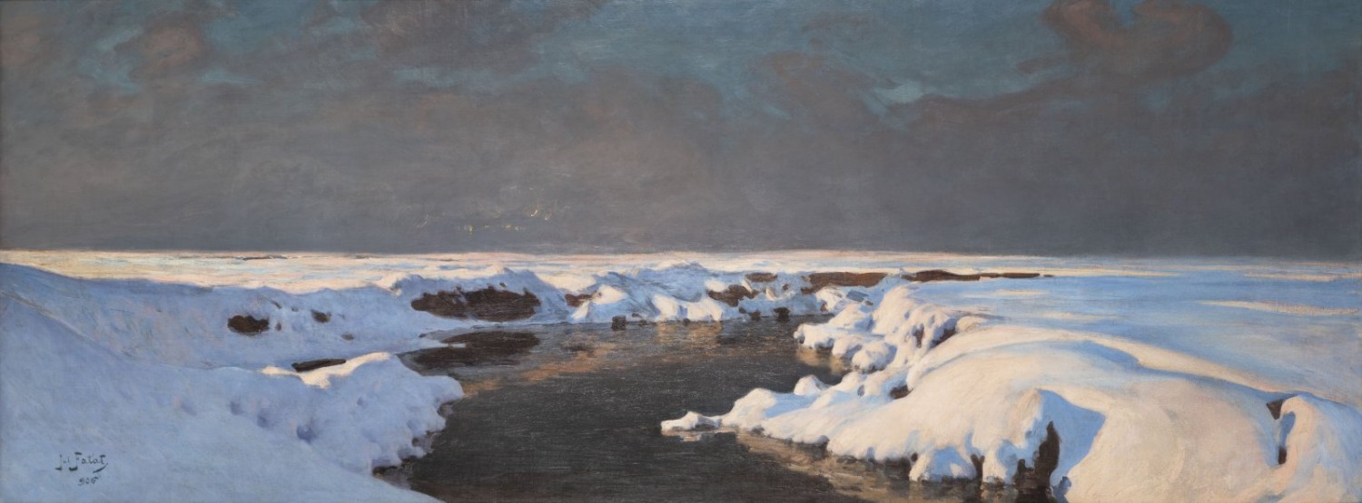 Julian Fałat: Zimní krajina, 1906, olej na plátně, 76 x 199 cm, cena: 6 944 000 Kč, Arthouse Hejtmánek 14. 12. 2021