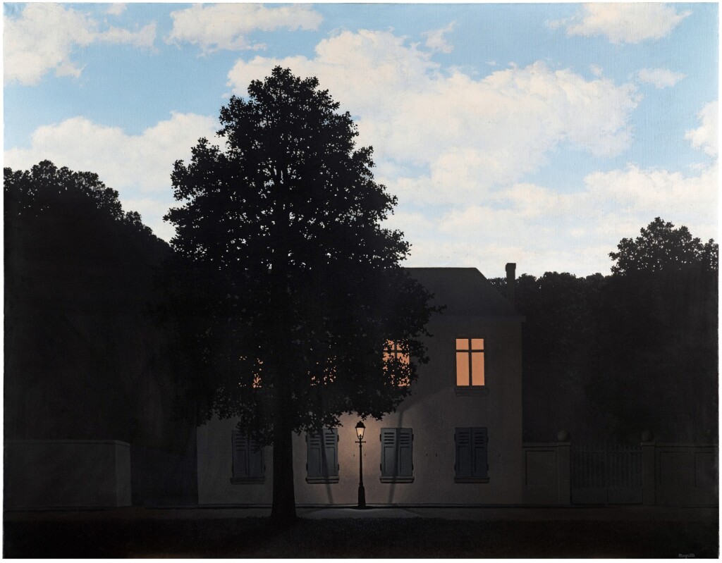 René Magritte: L’empire des lumières, 1961, olej na plátně, 114,5 x 146 cm, Sotheby´s Londýn 2. 3. 2022, cena: 59 422 000 GBP (1,7 miliardy korun)