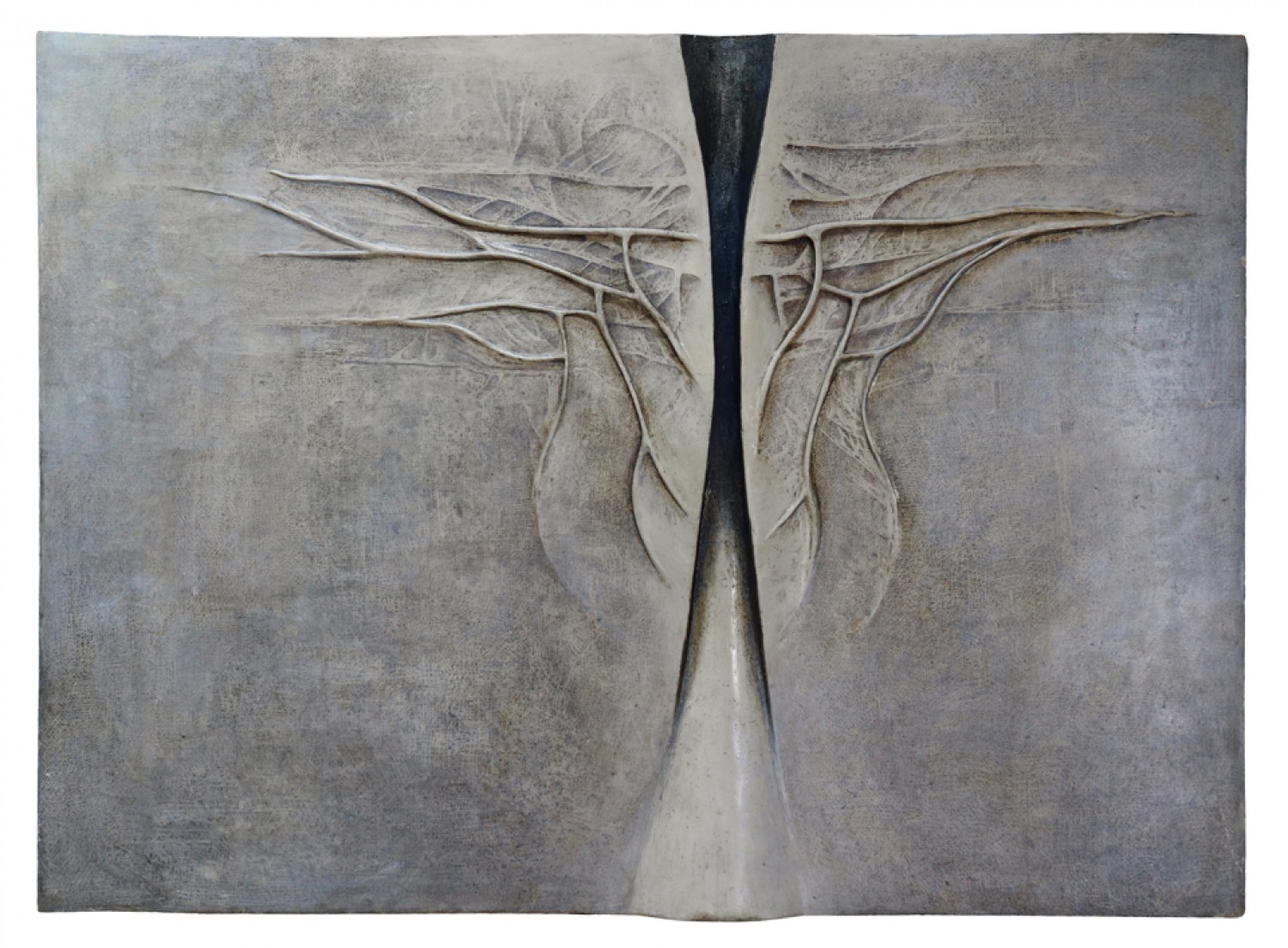 Adéla Matasová: Rozdělená křídla, 1969, sádra, acronex, dřevo, 100 × 135 cm, cena: 252 000 Kč