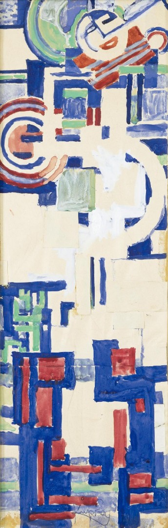 František Kupka: Studie k Sérii C, V, 1935–1937, akvarel, kvaš a koláž na papíře, 45 x 14,5 cm, 1. Art Consulting 22. 4. 2022, cena: 3 442 000 Kč