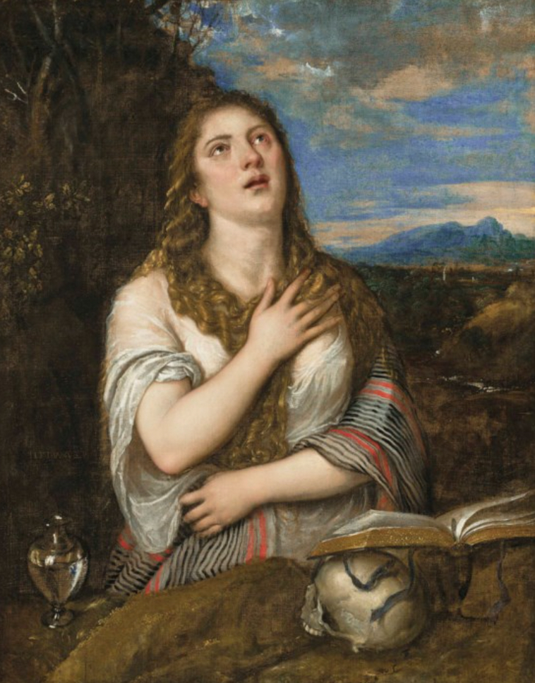 Tiziano Vecellio, zv. Tizian: Kající se Máří Magdaléna, olej na plátně, 122,4 x 96,2 cm, Christie's Londýn 5. srpna 2018, cena: 704 750 GBP (796 197 EUR)