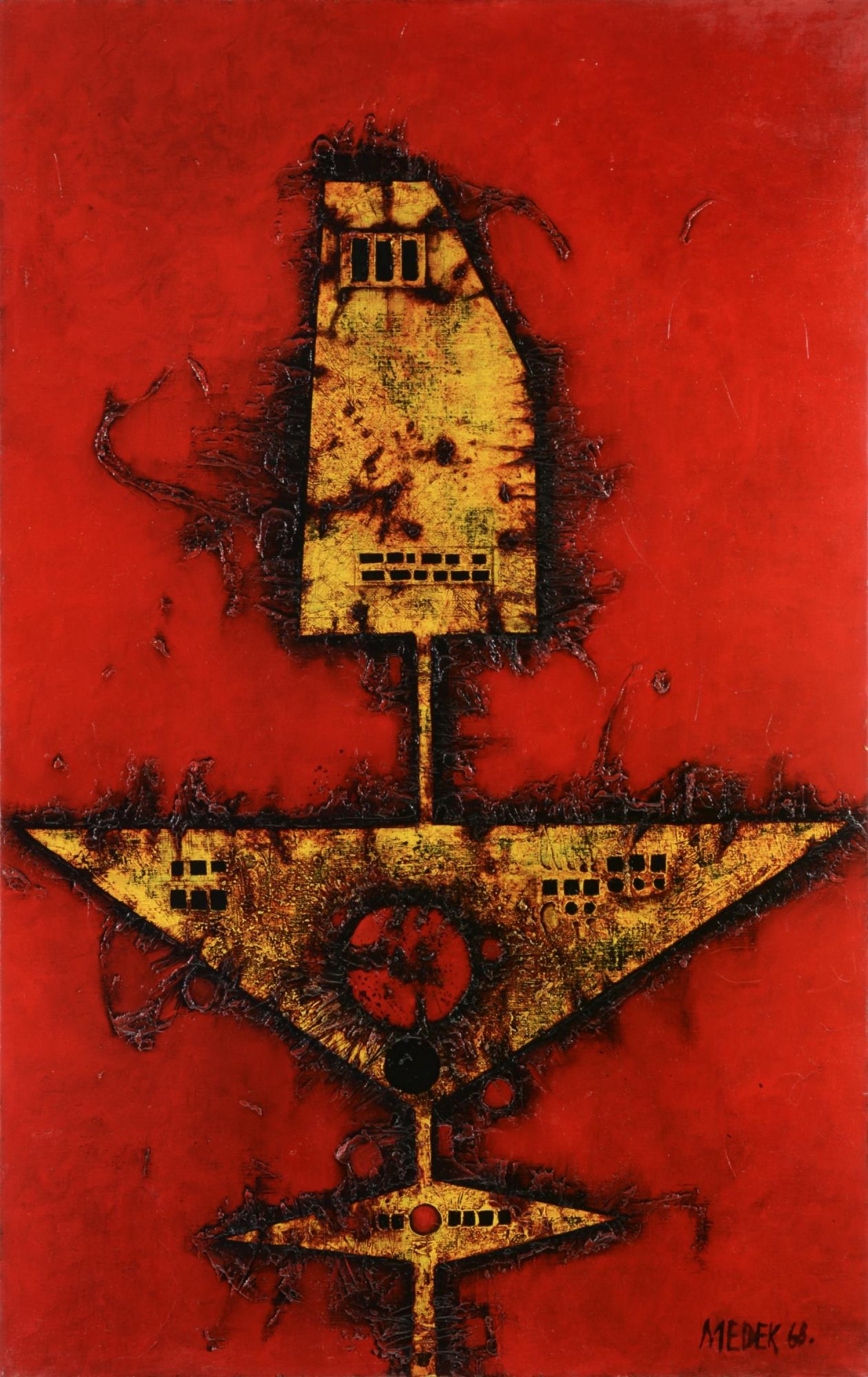 Mikuláš Medek: Červený herec, 1968, olej a email na plátně, 120 x 74 cm, Zezula 28. 5. 2022, cena: 7 620 000 Kč