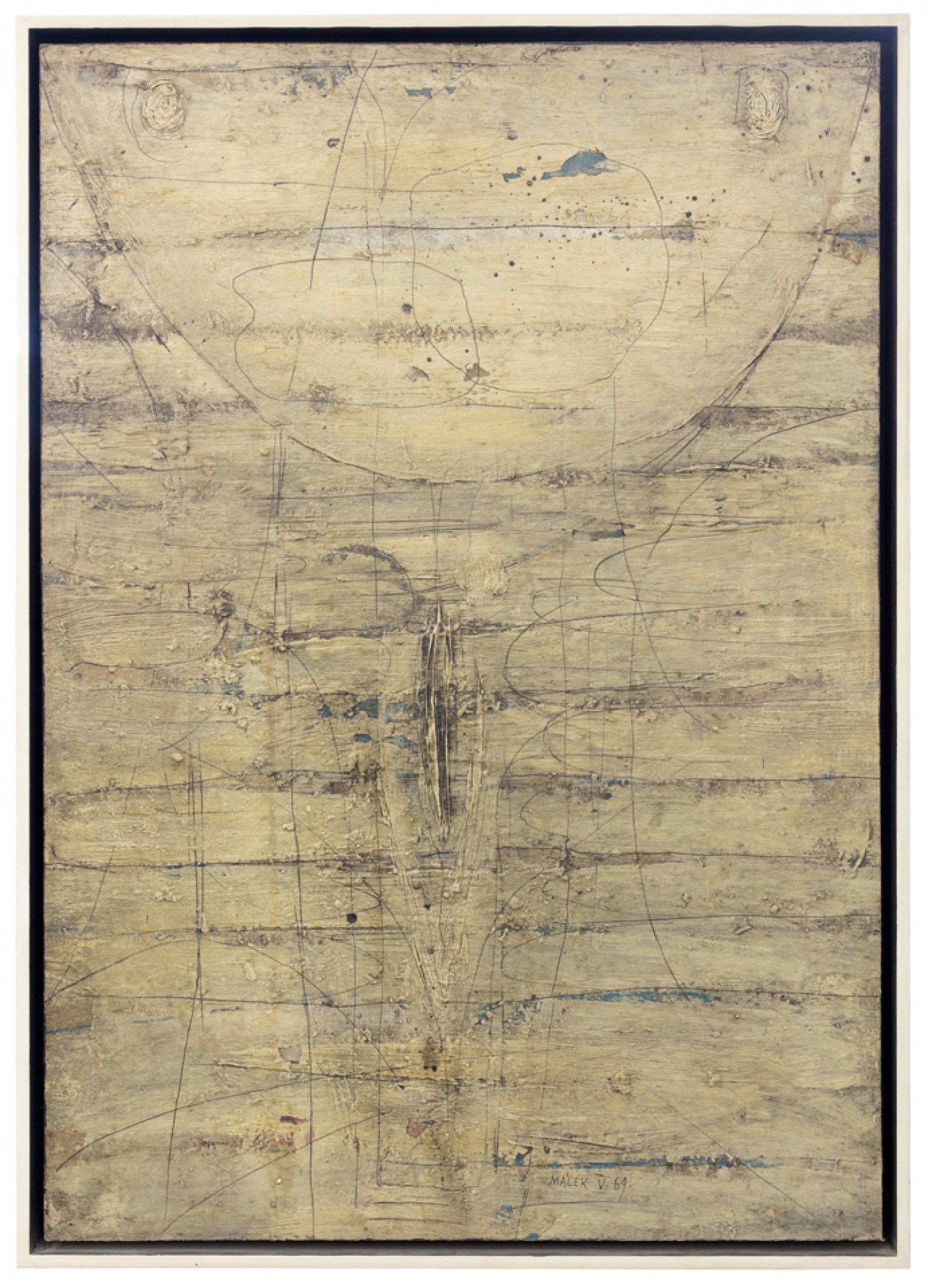 Antonín Málek: Bez názvu, 1969, akronex a tuš na sololitu, 91 × 63,5 cm, Aukční dům Sýpka 19. 6. 2022 vyvolávací cena: 380 000 Kč (za soubor 13 prací)