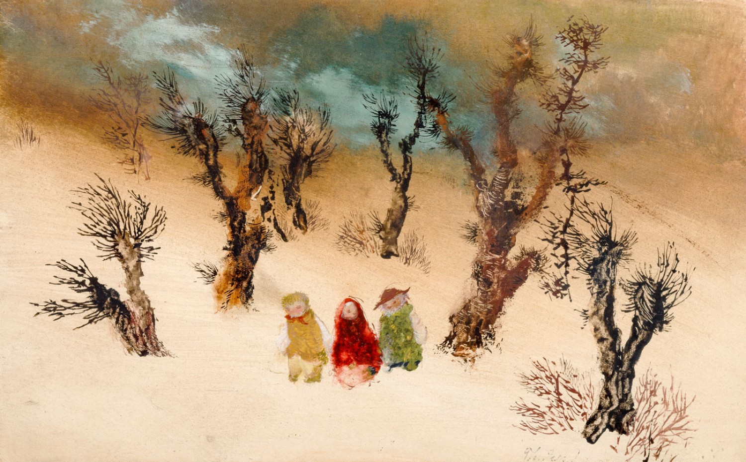 Jiří Trnka: Zimní putování, 40. léta 20. století, akvarel a kvaš na papíře, 19 × 31 cm,  Artslimit 2. 10. 2022, cena: 187 500 Kč