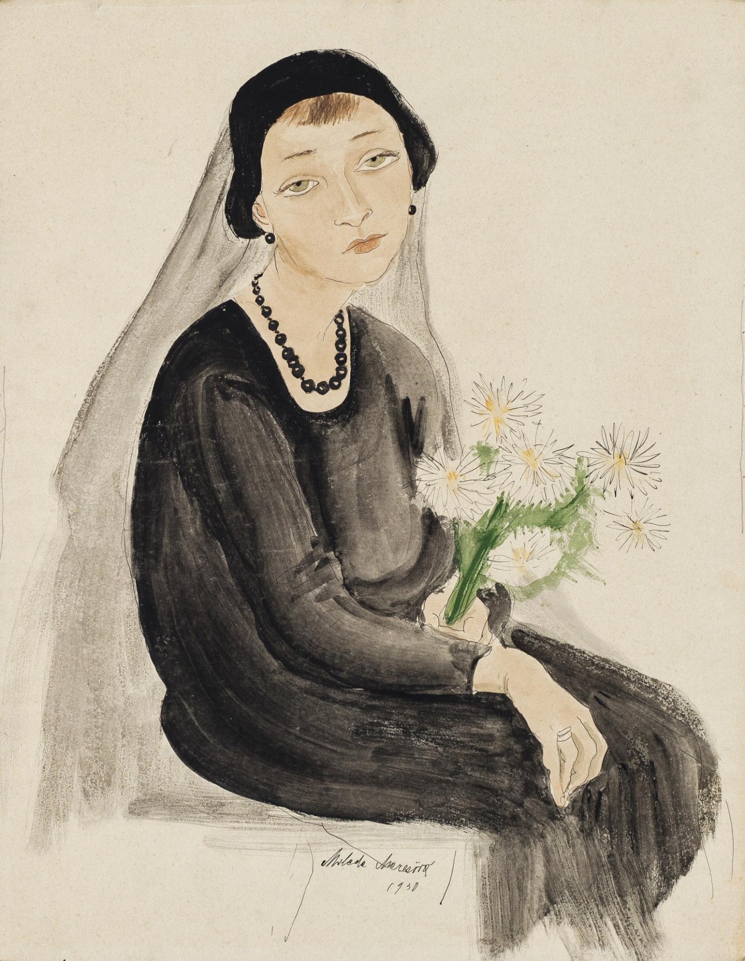 Milada Marešová: Truchlící vdova, 1930, kombinovaná technika na papíře, 42 x 32 cm, European Arts 22. 11. 2020, cena: 21 080 Kč