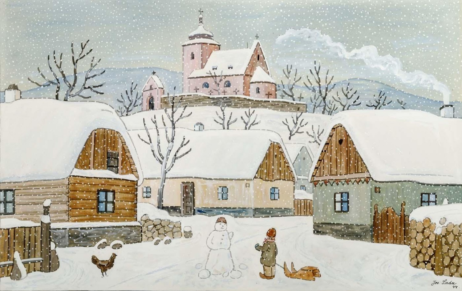 Josef Lada: Zima, 1944 kvaš na kartonu, 37 x 59 cm Galerie Kodl, 29. 5. 2022 cena: 7 800 000 Kč