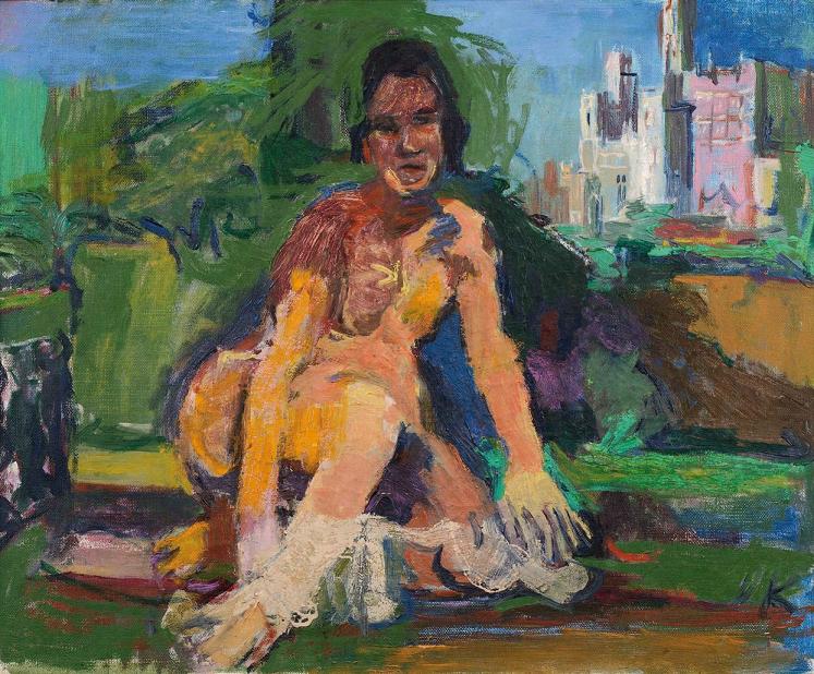 Oskar Kokoschka: Akt dívky v krajině před Avignonem / 1925 / olej na plátně / 38 x 45 cm