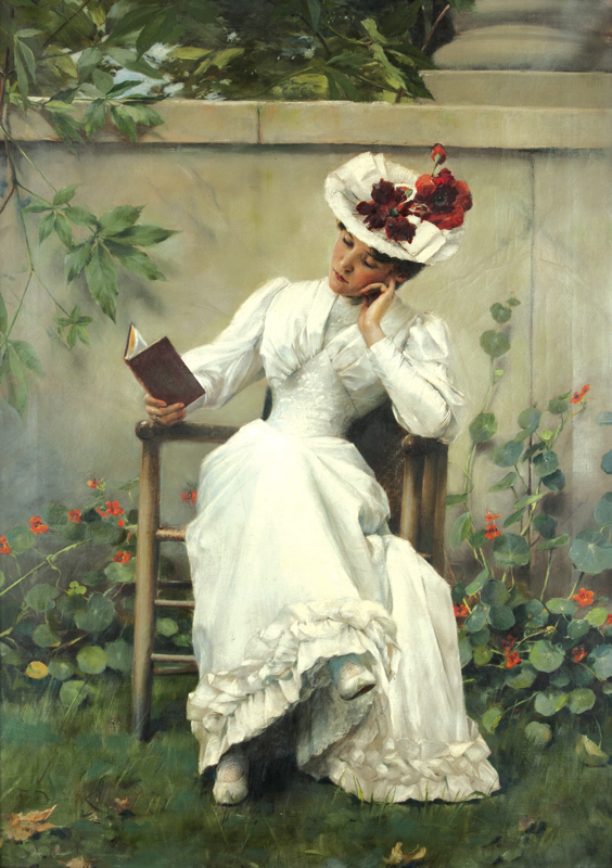 František Dvořák: Dáma s knihou v zahradě / 1892 / olej na plátně / 100 x 72 cm