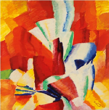 František Kupka: Étude sur Fond Rouge / 1919 / olej na plátně / 69,5 x 69,5 cm 