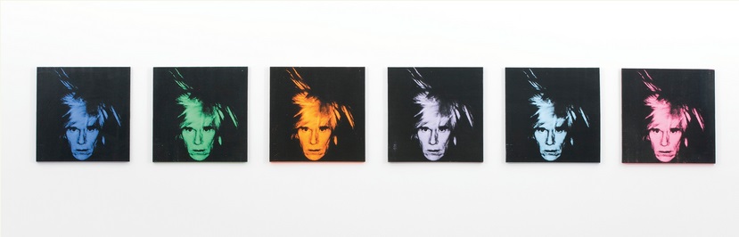 Andy Warhol: Six self portraits / 1986 / 6x komb. technika na plátně / 56 x 56 cm / 30 125 000 USD / Sotheby´s 14. 5. 2014