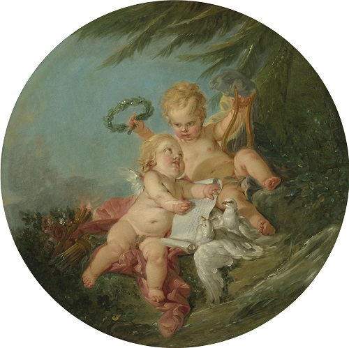 François Boucher,  Alegorie Hudby, č. kat. 53, olej, plátno, průměr 59, 1 cm, odhad: 200 – 300 000 USD