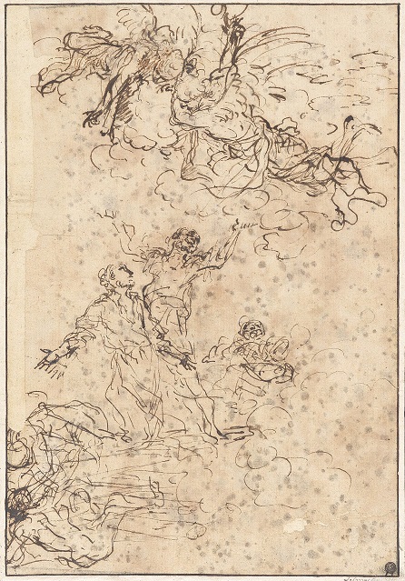 Salvatore Rosa, Martyrium sv. Kosmy a Damiana, pero, papír; 27 x 18, 5 cm; odhad  12–15 000 EUR; č. kat. 101; Dorotheum Wien