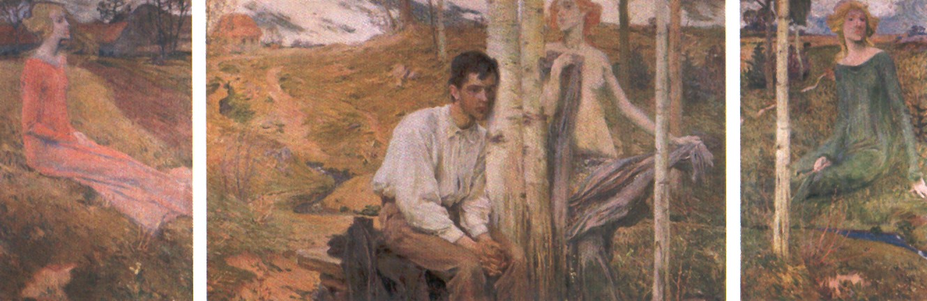 Jan Preisler: Jaro / 1900 / olej na plátně / 112×70, 112×186, 112×70 cm / Západočeská galerie v Plzni