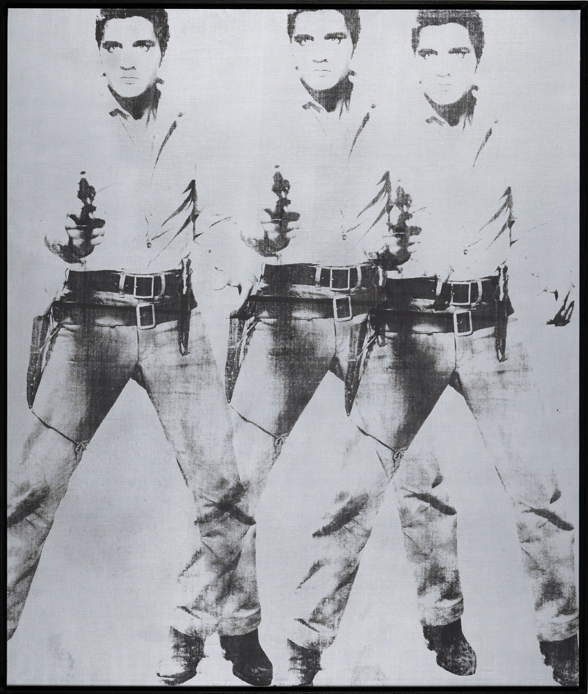 Andy Warhol: Triple Elvis (Ferus Type) / 1963 / sítotisk a barva na plátně / 208 x 175 cm / Christie`s 12. 11. 2014 / 81 925 000 USD