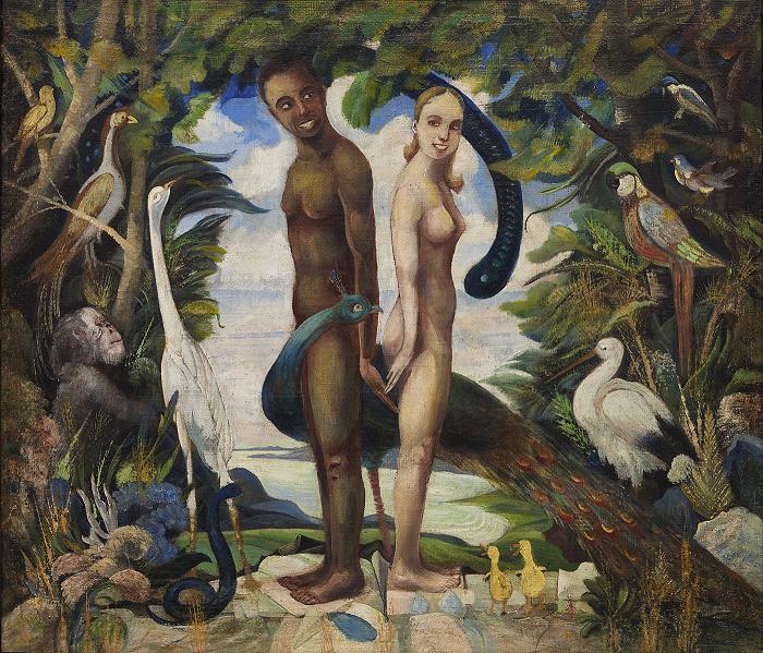 Anton Jasusch: Adam a Eva, olej na vrcovine, okolo roku 1925