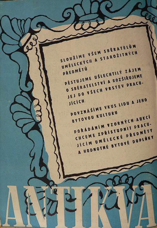 Zadní strana aukčního katalogu Antikva, počátek 50. let