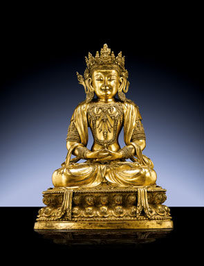 Buddha Amitájus / dynastie Ming, éra Süan-te / zlacený bronz / 57,1 cm