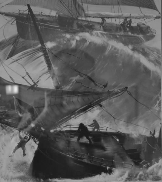 Zdeněk Burian: Joe mezi piráty (J. London) / 1938 / kvaš / 35,5 x 31,5 cm