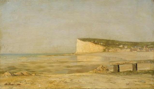 Antonín Chittussi: Pobřeží Bretaně s útesem a domky, 1880