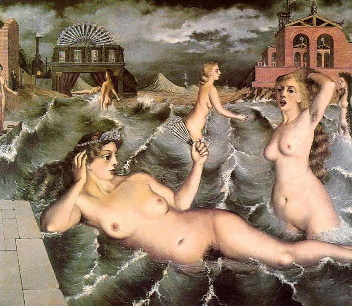 Paul Delvaux: Les Nymphes des eaux (Vodní Nymfy) / 1938 / olej na plátně / 129,8 x 149,5 cm / odhad: 3 – 5 mil. liber