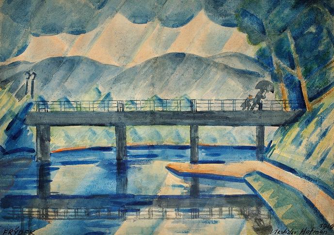 Vlastislav Hofman: Frýdek - Most ve Frýdku / 1919 / akvarel na papíře  / 52 x 73 cm