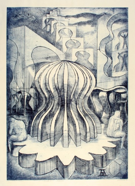 Dana Puchnarová: Hommage a Albrecht Durer - Melancholia (sny o civilizaci) / barevný lept / 70 x 49 cm